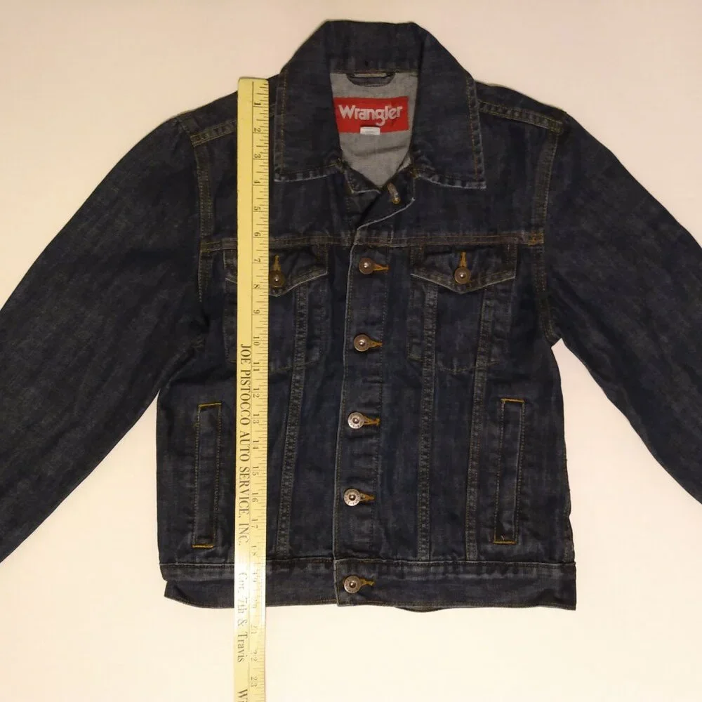 Wrangler Jean Jacket Boys Size Medium Kids Youth Denim Dark Blue Cowboy Ranch